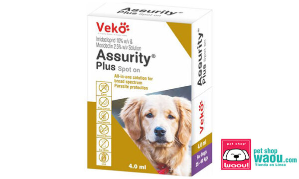 PIPETA ASSURITY PLUS STOP ON 4 ML HASTA 25 KG A 40 KG (pulga, garrapata ...