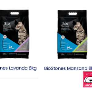 ARENA PARA GATO BIOSTONES 2 BOLSAS DE 8KG (lavanda, manzana)