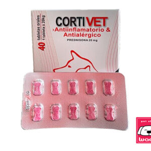 CORTIVET  40 TAB. PREDNISOLONA 20 mg CAJA DE 40 TAB.