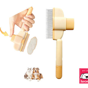 PEINE PARA MASCOTAS CON BOTON DE LIMPIEZA AMARILLO