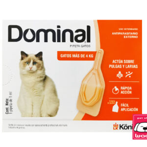 PIPETA DOMINAL GATO 1 ML  HASTA 8 KG 16 LB (Elimina huevos, larvas, pulgas)